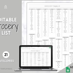 EDITIERBARE Einkaufsliste, druckbare Master-Einkaufsliste, wöchentlicher Einkauf, Checkliste für die Küchenorganisation, Google Sheets