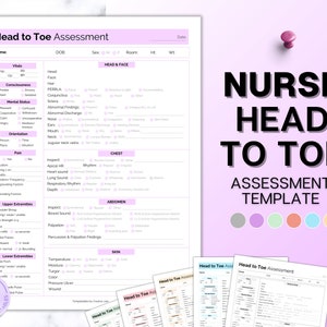 Nurse head to toe Assessment Sheet, Head-to-toe Assessment Guide,  Nursing Study Guide, Nurse Report, Nursing Student Notes, Nclex Care Plan
