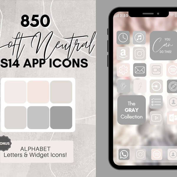 Soft Neutral GRAY Theme iOS 14 App Icons, 810 Neutral Pink iPhone App Icons, Home Screen Icon Aesthetic, Grey Widgets, Icon Covers, Minimal