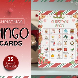 Christmas Bingo Cards, Holiday Bingo Game, 25 Printable Bingo Cards, Xmas Party Game, Fun Family Activity Set, Office Party, Quiz