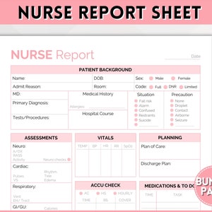 Nurse Report Sheet Bundle, 5 Colors, Nurse Brain Sheet, ICU Nurse Report, RN Nursing, New Grad, SBAR, Patient Assessment, Printable Template