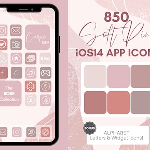 Blush PINK Theme iOS 14 App Icons, 850 Dusty Pink iPhone Aesthetic, ios 14 icons Home Screen Icon & Widget, App Icon Covers Pack