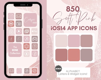 Blush PINK Theme Iconos de aplicaciones iOS 14, 850 Dusty Pink iPhone Estética, ios 14 iconos Icono y widget de pantalla de inicio, Paquete de portadas de iconos de aplicaciones