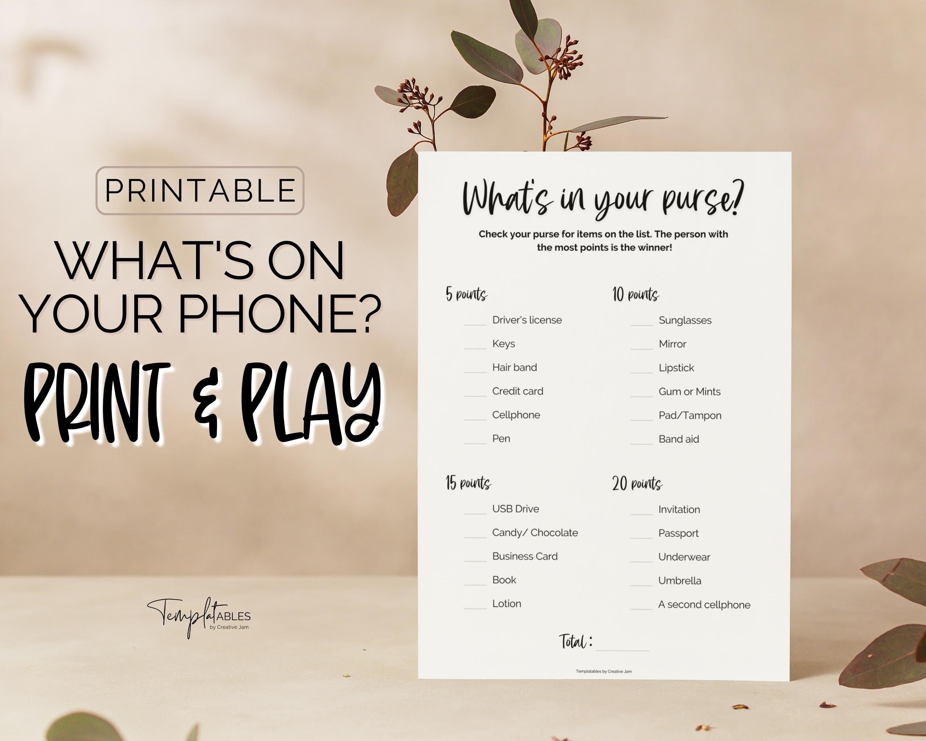 Whats in Your Purse Baby Shower Game, Printable Baby Shower Games ...