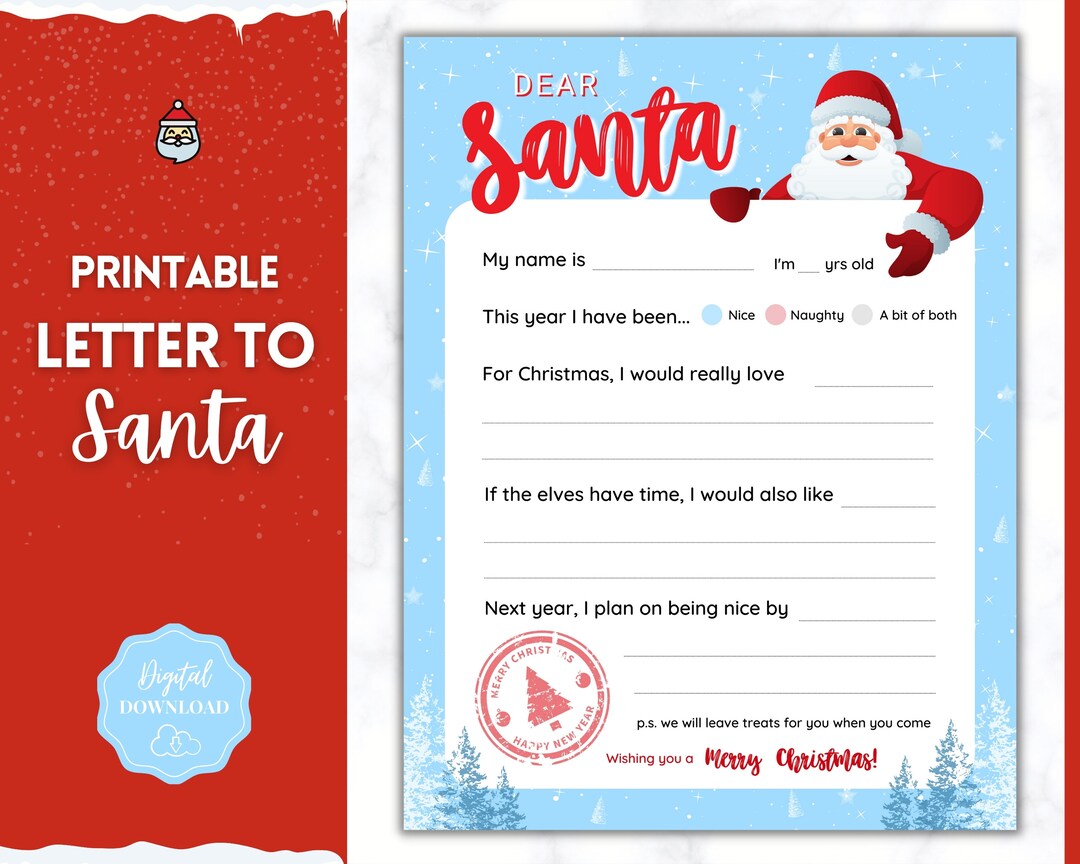Letter to Santa Claus, Kids Christmas Wish List Printable, Father