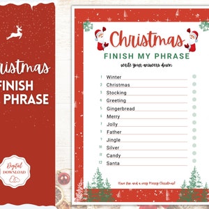 Christmas Finish my Phrase Game! Holiday Game Printables, Xmas Party Game, Fun Family Activity Set, Virtual, Kids Adults, Office Party, Quiz