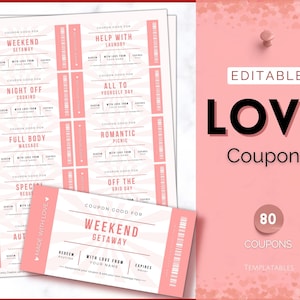 Livro de cupons de amor editável, Dia dos Namorados, livro de cupons DIY imprimível para ele, cupons de amor para ela, casais, aniversário, presente de aniversário, ele ela