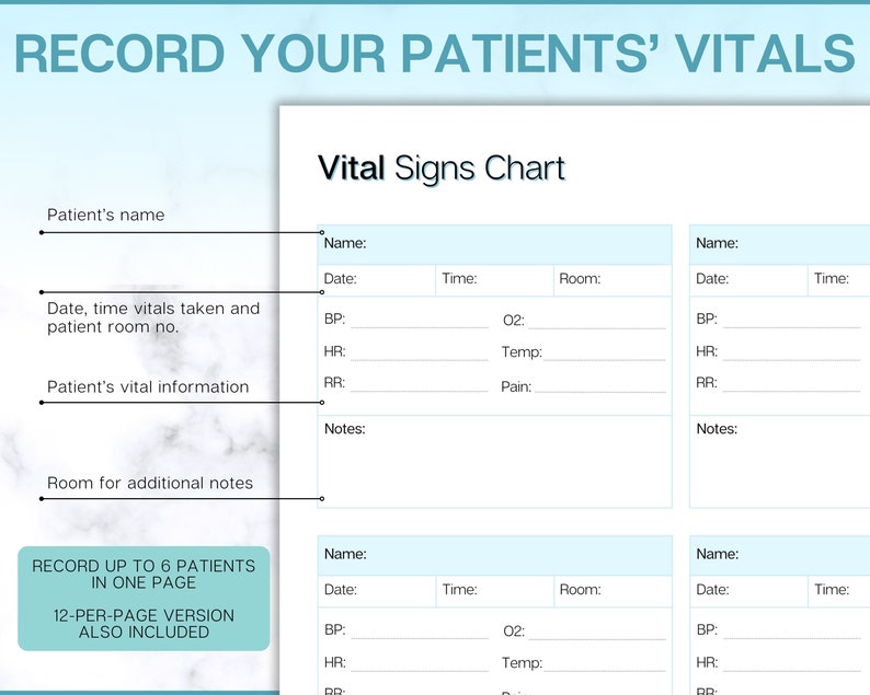 Nurse Vital Signs Log, 2 Vital Signs Chart Sheet, Patient Assessment ...