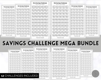 Minimalist Savings Challenge Printable BUNDLE, 12 Saving Trackers, Cash Envelope Stuffing, A6 Budget Binder, Save Money Challenges, Mini