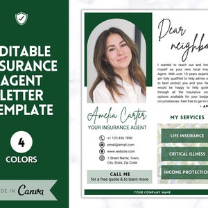 Plantilla de volante de introducción a agente de seguros, seguro de vida, corredor hipotecario, seguro personal, plantilla Canva editable, asesor financiero