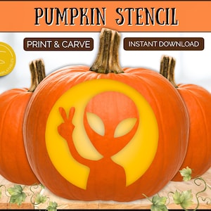 ALIEN Pumpkin Stencil, Printable Pumpkin Carving Stencil for Halloween Decor, Jack o lantern Stencil Template, Printable Fun & Crafts, UFO