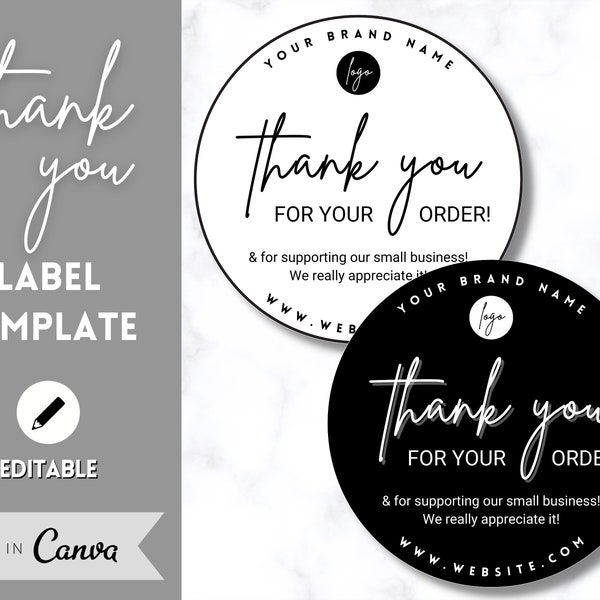 EDITABLE Thank You Sticker, Digital Thank You Label Template, Thank you for your order, Small Business Packaging, Logo, Shipping, Supplies