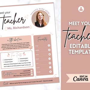 EDITABLE Meet the Teacher Template, Meet your Teacher Introduction letter, First day, Back to School, New Teacher Welcome, Canva, Parent