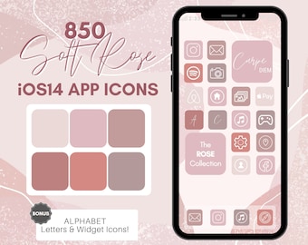 Tema de oro rosa Iconos de aplicaciones iOS 14, 850 iconos de aplicaciones PINK para iPhone, Icono y widget de pantalla de inicio estética rosa, Iconos de aplicaciones, Cubiertas de iconos de aplicaciones, Paquete de aplicaciones