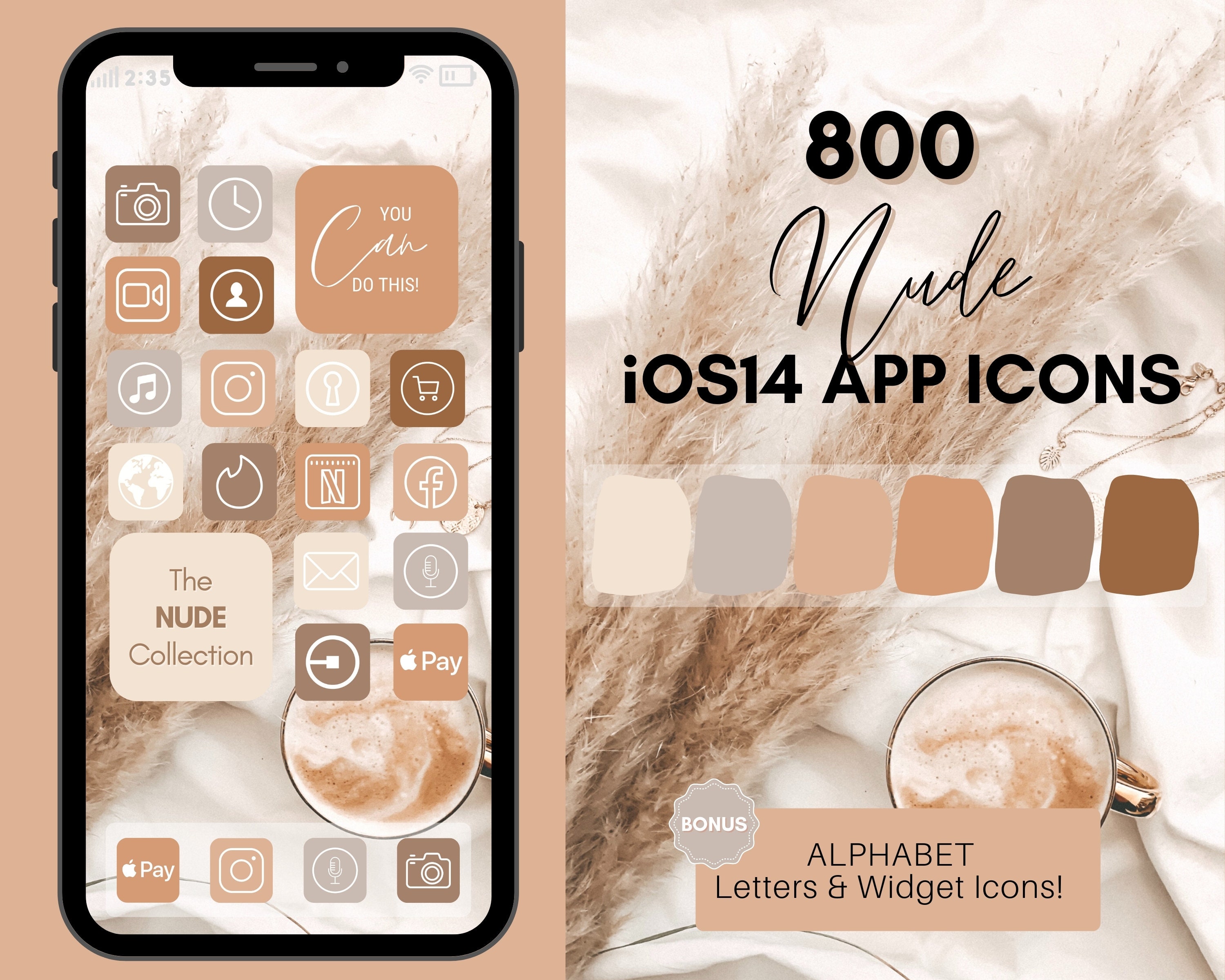 NUDE iOS 14 App Icons 800 Neutral Nude Theme iPhone App | Etsy