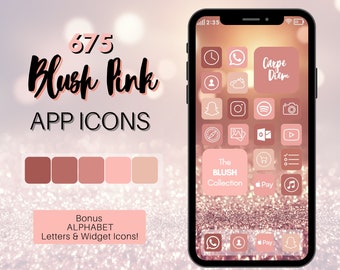 Blush PINK Theme Iconos de aplicaciones iOS 14, 675 Dusty Pink iPhone Estética, ios 14 iconos Icono y widget de pantalla de inicio, Paquete de portadas de iconos de aplicaciones