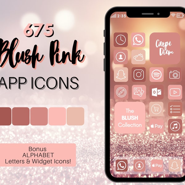 Blush PINK Theme iOS 14 App Icons, 675 Dusty Pink iPhone Aesthetic, ios 14 icons Home Screen Icon & Widget, App Icon Covers Pack