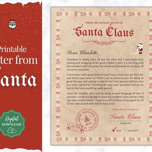 Carta de Papá Noel imprimible, Personalizar el correo del Polo Norte, Kit de lista agradable, Lista de deseos de los niños, Carta a Papá Noel, Carta de Querido Papá Noel,