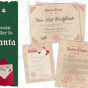 ¡PAQUETE de cartas para Papá Noel! Carta de Papá Noel, Certificado de lista de buenos, Carta a Papá Noel, Imprimibles para niños de Papá Noel, Querido Papá Noel, Días festivos