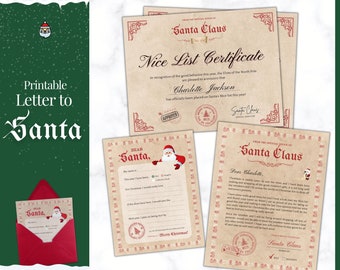 Letter From Santa BUNDLE, Nice List Certificate, Letter To Santa, Kids Printables, Father Christmas, Dear Santa Claus, North Pole Mail