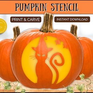 CAT Pumpkin Stencil, Printable Pumpkin Carving Stencil for Halloween Decor, Jack o lantern Stencil Template, Printable Fun Signs & Crafts