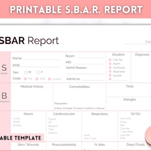 SBAR Nurse Brain Sheet, Nurse Report Sheet, ICU Nurse Report, RN Nursing, New Grad, sbar Brain Sheet, Patient Assessment, Printable Template
