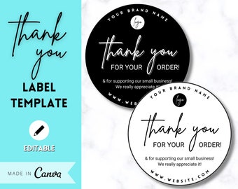 Autocollant de remerciement modifiable, modèle d'étiquette de remerciement numérique, merci pour votre commande, emballage pour petites entreprises, logo, expédition, fournitures