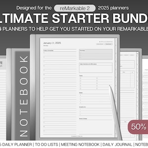 STARTER Template BUNDLE for the reMarkable 2 | 2025 Daily Planner, Digital To Do List, Meeting Minutes, Meeting Notes, Journal & Notebook
