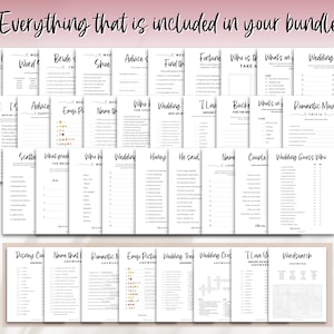 May include: A collection of printable wedding games and activities. The games include "Wedding Word Search", "Wedding Trivia", "Wedding Bingo", "Wedding Mad Libs", "Wedding Guess Who", "Wedding Scattergories", "Wedding Pictionary", "Wedding Would You Rather", "Wedding I Love You More", "Wedding Name That Tune", "Wedding Around the World", "Wedding Bucket List", "Wedding What's in the Bride's Purse", "Wedding Advice for the Couple", "Wedding Emoji Pictionary", "Wedding Who Knows the Couple Best", "Wedding Find the Word", "Wedding Fortune Teller", "Wedding Who is the Bride", "Wedding What's on Your Phone", "Wedding Items", "Wedding Romantic Movie Trivia", "Wedding He Said She Said", "Wedding Name That Love Song", "Wedding Couple Trivia", "Wedding Disney Couples", "Wedding Name That Animal", "Wedding Romantic Movie Trivia", "Wedding Emoji Pictionary", "Wedding Trivia", "Wedding Crossword", "Wedding I Love You More", "Wedding Word Search".