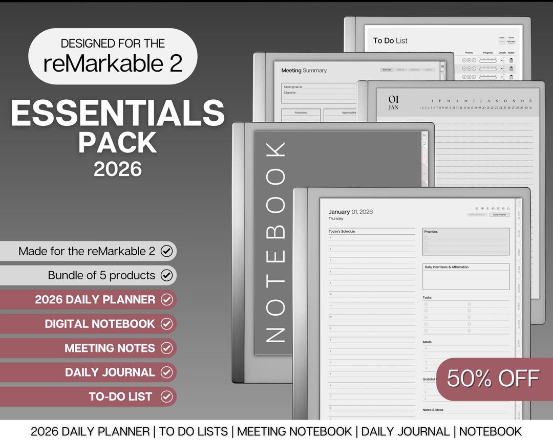 STARTER Template BUNDLE for the Remarkable 2 | 2026 Daily Planner ...