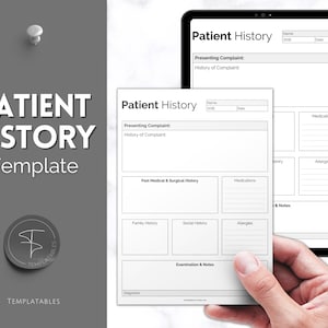 Patient History Sheet, Printable Medical History Patient Report Sheet, Nursing School, Medical Student, Assessment Template, US Letter