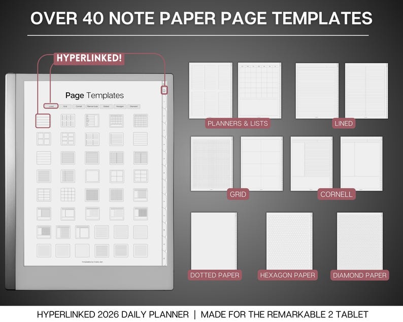 2026 Daily Planner for Remarkable 2, Digital Planner, Hyperlinked ...