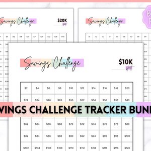 Savings Challenge BUNDLE, 5k, 10k & 20k Saving Tracker Printables, 5000, 10000, 20000, 100 Day, Cash Envelopes, Save Money, Budget, Finance