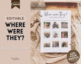 Where were they Game, Editable Bridal Shower Games, Photo guessing Wedding Shower game, Bachelorette, Hen Party, Couples, Canva Template