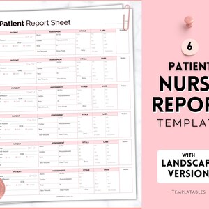 6 Patient Nurse Report Sheet, Nurse Brain Sheet, ICU Nurse Report, RN Nursing, Nurse Grad, SBAR, Patient Assessment, Printable Template
