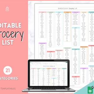 EDITIERBARE Einkaufsliste, druckbare Master-Einkaufsliste, wöchentlicher Einkauf, Checkliste für die Küchenorganisation, Google Sheets