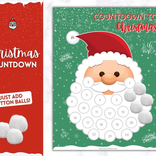 Kids Christmas Santa Cotton Ball Advent Countdown Calendar Etsy