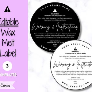 Wax Melt Waarschuwingslabelsjabloon, BEWERKBARE Onderhouds- en brandveiligheidsinstructies, Verpakkingslabel, Ronde Cirkel Zorgkaart, Kaarsenmaker Verkoper