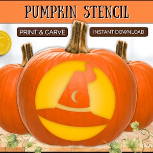 WITCH HAT Pumpkin Stencil, Printable Pumpkin Carving Stencil for Halloween Decor, Jack o lantern Stencil Template, Printable Fun Crafts