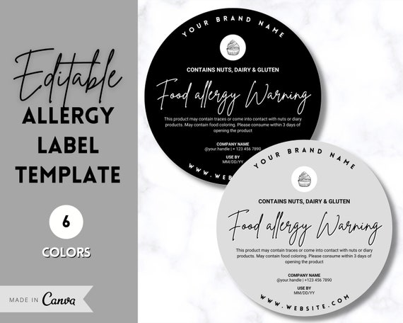 EDITABLE Allergy Label Template Allergen Label Allergy | Etsy