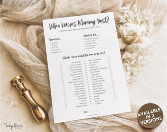 How well do you know Mommy Baby Shower Game, Who knows Mommy Best, Printable Would she Rather Games Template, Minimalist, Boho, Woodland