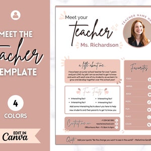 Meet the Teacher Template, Editable Meet your Teacher Introduction letter, First day, Back to School, New Teacher Welcome, Canva, Parent