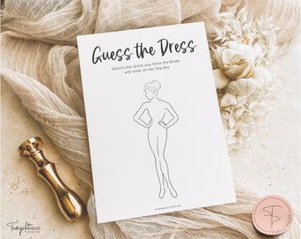 Guess the Dress Bridal Shower Game, Wedding Shower Games, Sketch the dress games, Bachelorette Party, Minimal, Boho, Kraft Paper, Printable