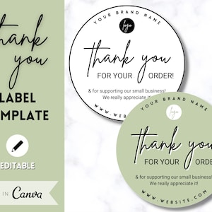 EDITABLE Thank You Sticker, Digital Thank You Label Template, Thank you for your order, Small Business Packaging, Logo, Shipping, Supplies