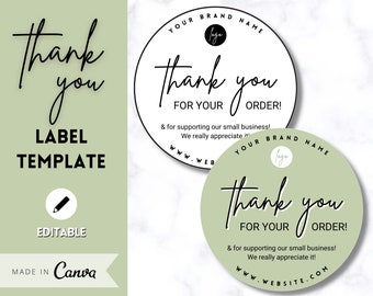 EDITABLE Thank You Sticker, Digital Thank You Label Template, Thank you for your order, Small Business Packaging, Logo, Shipping, Supplies