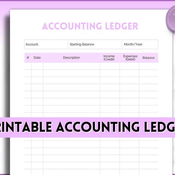 Accounting Ledger, Printable Business Ledger book, Accounting template, General Ledger Paper, rent, rental, small business bookkeeping sheet