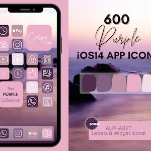 PURPLE Theme iOS 14 App Icons, 600 Violet Lavender Lilac Pink iPhone App Icons, Home Screen Icon Aesthetic, Widget, App Icon Covers Pack