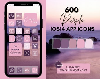 PÚRPURA Tema iOS 14 Iconos de la aplicación, 600 Violeta Lavanda Lila Rosa iPhone Iconos de la aplicación, Estética del icono de la pantalla de inicio, Widget, Paquete de portadas de iconos de la aplicación