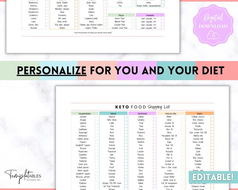 EDITABLE Keto Food List, Keto Snack List, Low carb, Digital Grocery List, Master Grocery List Printable, Shopping List, Meal Planner Journal image 7
