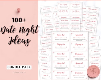 Couples Date Night Idea Cards, Date Night Jar, 100+ Printable Card Game Gift Kit, Dice, Love Coupons, Valentines, Anniversary, Gift for him